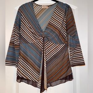 MKM Designs vintage 90s Y2K Women's Striped V-Neck stretchy Blouse top